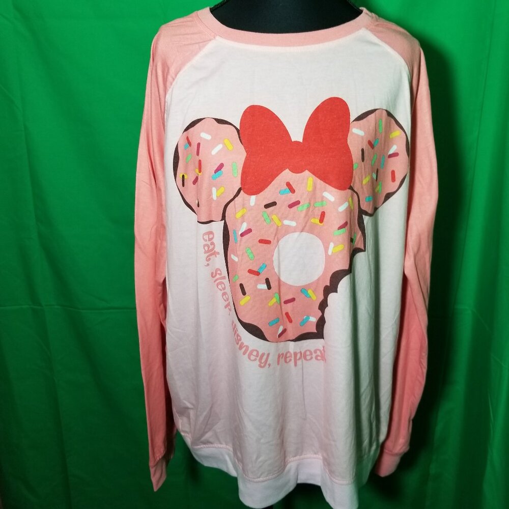 Disney Parks Eat Sleep‎ Repeat Minnie Mouse Donut Long Sleeve Women Large Lounge